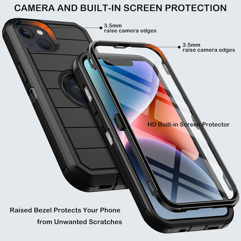 for iPhone 14 Plus Case with Belt Clip Holster,Built-in Screen Protector,Heavy Duty Shockproof Drop Protection Military Grade Rugged Phone Cover w...