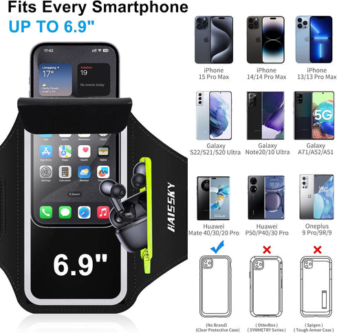 Cell Phone Running Armband with Zipper Pocket Armband Case Running Holder for iPhone 16 Pro Max/15/14 Pro Max/13/12 /11 Pro Max/XS/XR,Galaxy S20 S...