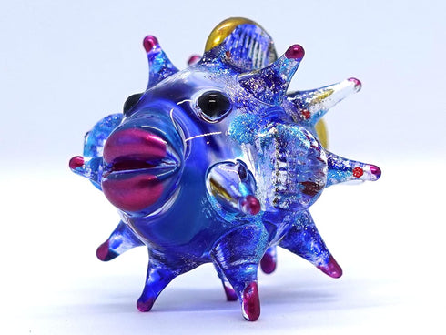 Puffer Miniature Hand Blown Glass Art Figurines Sea Animals Collectible Gift Home Décor (Purple Blue)...