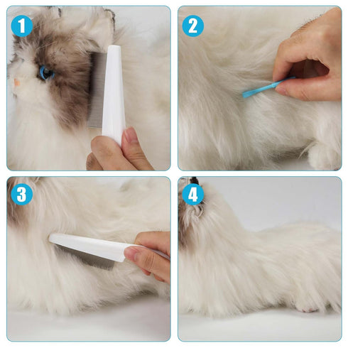 2pcs Pet Combs & 2pcs Tick Removal Tool, Fine-Tooth Flea Comb Tear Stain Removal Multifunctional Magic Pet Hair Cleaning Grooming Tools with Stain...