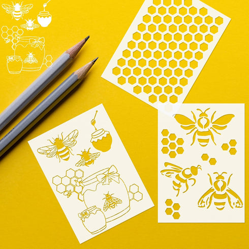 8 Pcs Bee Stencils for Painting on Wood, Honeycomb Hexagon Drawing Template Honey Comb Bee Stencil for Wood Wall Canvas Furniture DIY Crafts Decor...