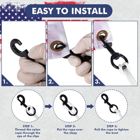 Flag Pole Rope Kit 50Ft x 1/4" Diameter Halyard Rope with 4 Pcs Zinc Alloy Swivel Snap Hooks Clips Outdoor Flagpole Hardware Accessories Camping R...