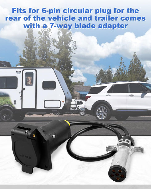 57667 Durable 6-Way to 7-Way RV Blade Trailer Wiring Adapter with Harness Protector Water Proof 23.6'' 6 Pole on Truck to 7 Blade on Trailer Conne...
