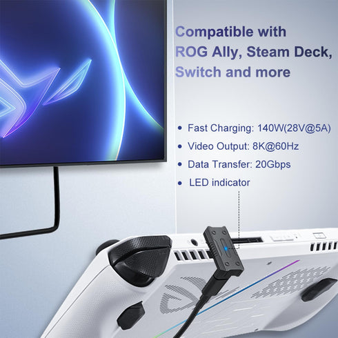 180 Degree Angle USB C Adapter (2 Pack), U Shape USB C Male to USB C Female PD 140W Extender Connector for ROG Ally,Steam Deck,Switch,Laptop,Table...