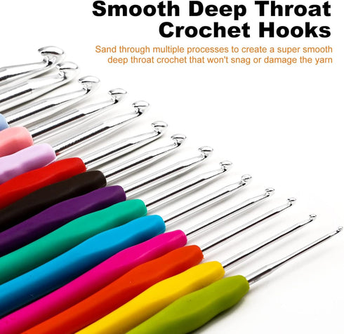 KOKNIT 12 PCS Crochet Hooks, Ergonomic Handle Crochet Hooks Set for Arthritic Hands, Comfortable Smooth Crochet Needles Extra Long Knitting Needle...