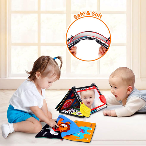 Baby Tummy Time Toys with Mirror, Books, Teethers - For 0-12 Months with High Contrast, Montessori Crawling Toys for Boys & Girls...