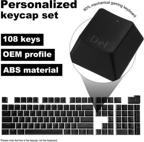 MECCANIXITY 108 Keys Pudding Keycaps Set OEM Profile 60 Percent ABS for Mechanical Keyboard Layout, Black Double Shot...