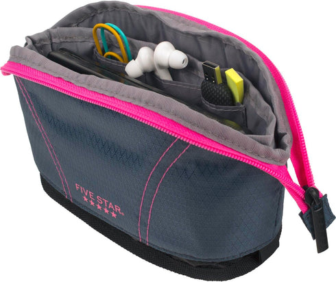 Five Star Pencil Pouch, Pen Case, Storage Organizer for School Supplies Earbuds Chargers Cables Makeup, Quick View Expandable, Navy/Pink (507610B-...
