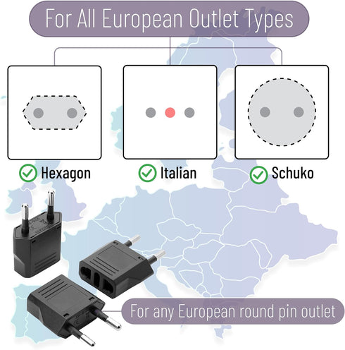 Bates- European Plug Adapter, 3 pcs, Black, Travel Adapter, US to Europe Plug Adapter, EU Adapter, Electrical Adapters, Converter Plug, European O...