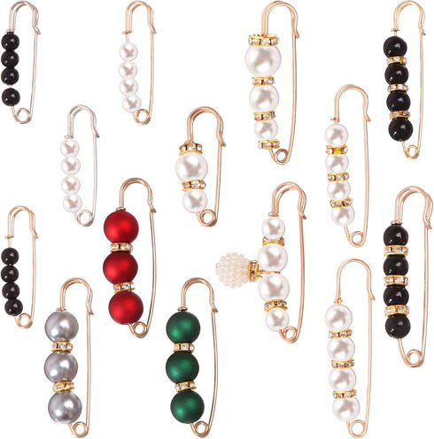 14 Pieces Pearl Scarf Brooch Pin Assorted Muslim Scarf Hijab Clips Small Brooch Set Metal Clips for Headscarf Shawl Muslim Women Scarves Hijab Saf...
