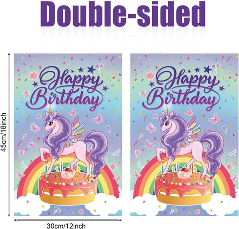 Happy Birthday Garden Flag, 18x12in Pony Birthday Banner Decorations Double-Sided Happy Birthday Yard Lawn Flag Banner for Outdoor Decoration...