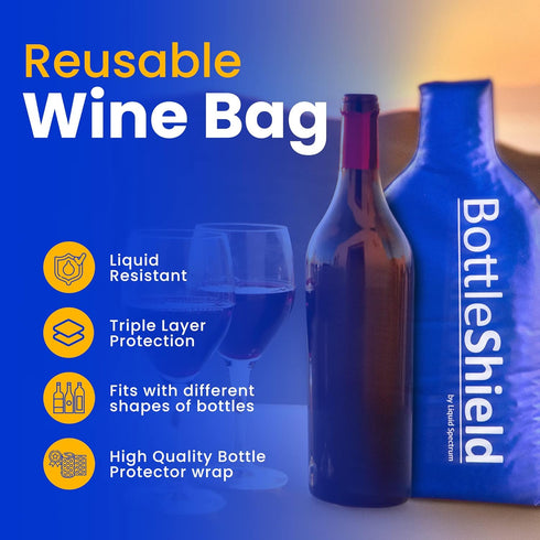 6 Pack Reusable Wine Protector Travel Bag by Bottle Shield - Bubble Cushioning Wrap Suit - Unbreakable Bottle Sleeve, Leak Proof - Wine Tote Bags ...