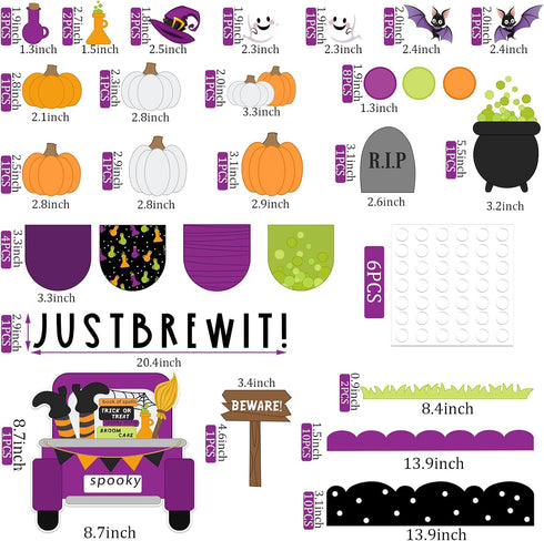 94Pcs Halloween Bulletin Board Decoration Kit Halloween Party Bulletin Board Set Pumpkin Bat Ghost Witch Paper Cutouts with Glue Points for Classr...