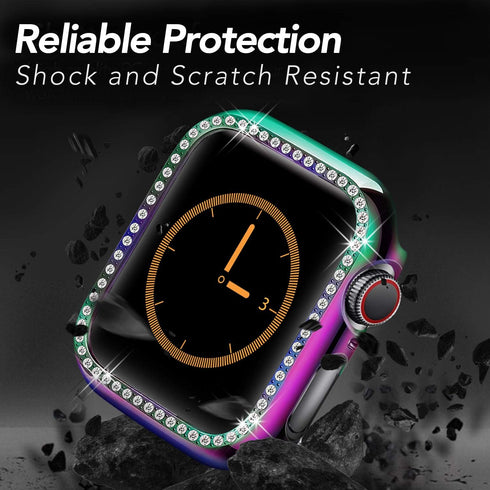 Compatible with Apple Watch Case 44mm SE SE2 Series 6/5/4 Bling Crystal Diamonds Rhinestone Bumper Cover for Women, Hard PC Protective Frame for i...
