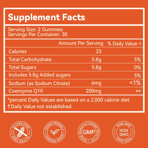 CoQ10 Gummies 200mg, Vegan Supplement for Energy Production, Non-GMO, Gluten Free (60 Gummies)...