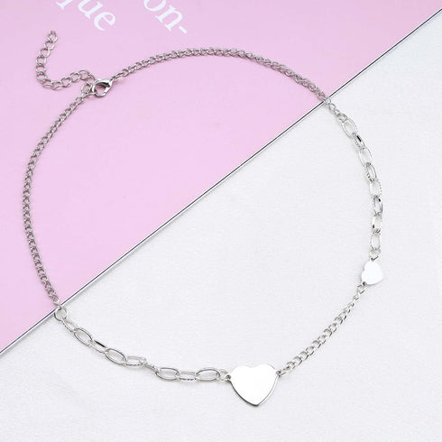 Punk Heart Choker Necklace Silver Paperclip Chain Necklace Minimalist Love Heart Necklace Chain Short Chunky Thick Chain Necklace Unbalanced Neckl...