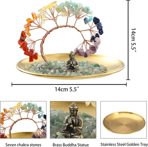 7 Chakra Crystal Tree - Buddha Statue Money for Wealth and Luck Yoga Meditation Home Decor Shelf Accents, Living Room Bedroom Office Decoration, B...