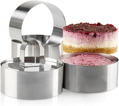 Uncle Jack Professional Stainless Steel Food Tower Presentation Cooking Rings with Food Press-Round Forms(Set of 2)...