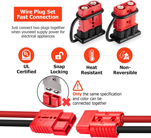 2-4 Gauge Battery Quick Connect Disconnect Electrical Plug Kit 175 Amps Wire Harness Plug for Winch Trailer, 2 Pack, Red...