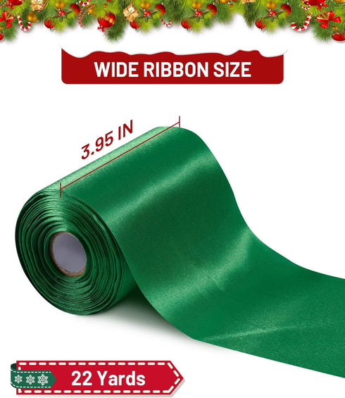 FAKILO Green Satin Ribbon 4 Inch x 22 yd Wide Thick Ribbon for A Grand Opening Business Ribbon Cuttings Ceremony Bow Wedding Chairs Pageant Sashes...
