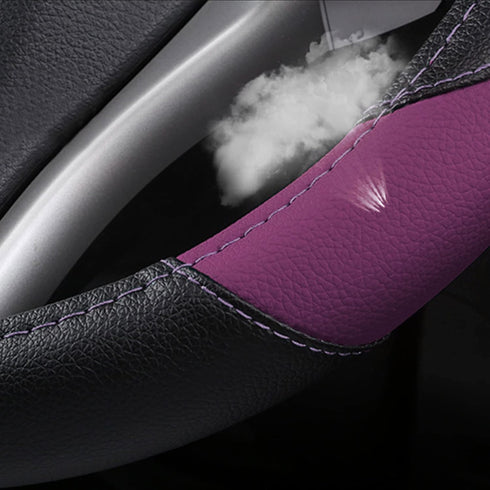 Leather Car Steering Wheel Cover, Non-Slip Car Wheel Cover Protector Breathable Microfiber Leather Universal Fit for Most Cars (Purple-2)...