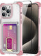 MZELQ for iPhone 15 Pro Max Case, Card Holder Camera Protection Cover + Screen Protector, Push-able Kickstand Case Four Corner Protection Shockpro...