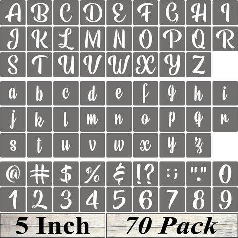 5 Inch Alphabet Letter Stencils - 70 Pack Letter Number Stencil Templates with Signs for Painting on Wood, Reusable Calligraphy Letters and Number...