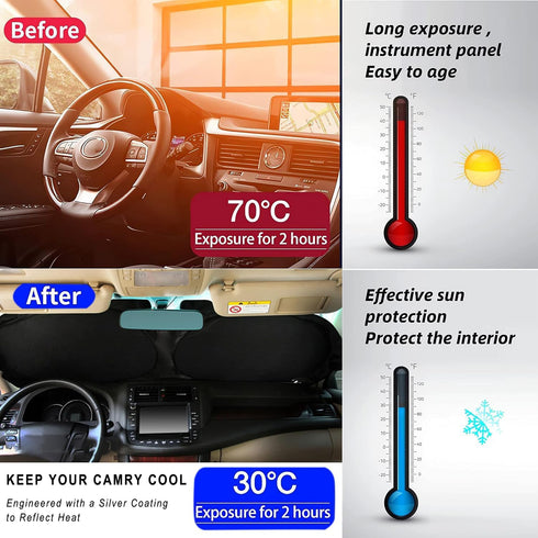 Windshield Sun Shade | Car Sun Shade Windshield | Foldable Front Windshield Sunshades | Reflective Shade for Front Windshield with Mirror Cut-Out ...