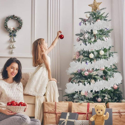 CCINEE 33FT Christmas Tinsel Garland,White Metallic Twist Garland with Star for Christmas Tree Wedding Party Decoration...