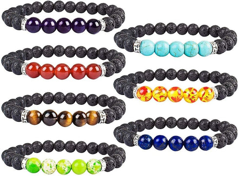 YISSION 7 Chakra Bracelets for Women Men, Essential Oil Beaded Bracelets, Lava Rock Natural Stone Yoga Bracelet Stretch Bracelet Set...