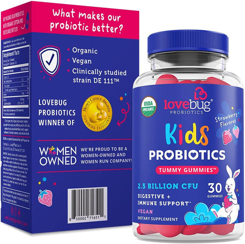 Lovebug Award Winning USDA Organic Probiotic Gummies for Kids | Soil-Based Probiotic | Vegan | Ages 3+ | Natural Fruit Strawberry Flavor | 30 Gumm...