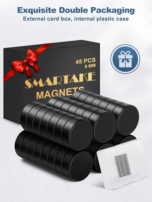 SMARTAKE 45 Pcs Refrigerator Magnets, 6x2mm Small Round Fridge Magnets, Multi-Use Premium Neodymium Office Magnets for Fridge, Whiteboard, Billboa...