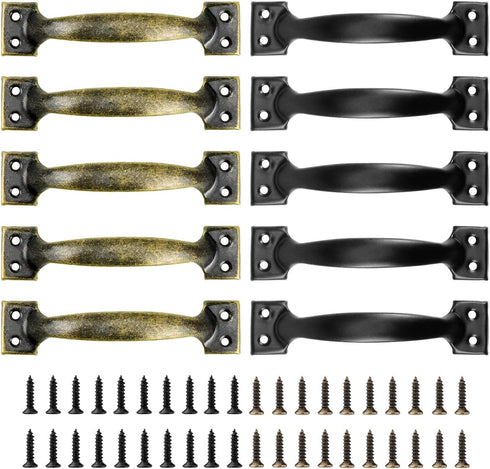 10 Pack Premium Black Pull Door Handles, 6 Inch Metal Cabinet Handle for Home Improvement, Garden Gate, Furniture Drawer Cabinet - Barn Door Hardw...