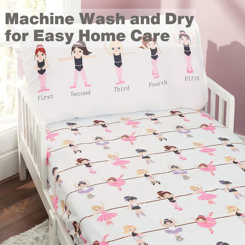 EVERYDAY KIDS Toddler Fitted Sheet and Pillowcase Set -Born to Dance Ballerina- Soft Microfiber, Breathable and Hypoallergenic Toddler Sheet Set...