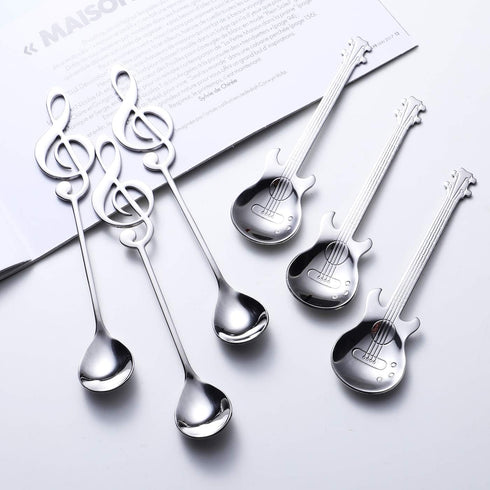 Music Note Spoons and Guitar Spoons Set 6-Pack Creative Cute Teaspoons 18/10 Stainless Steel Staff Musical Notation Shaped Coffee Spoons by IRONX ...