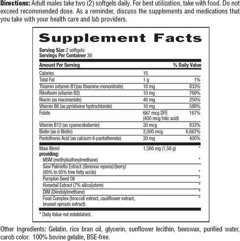 Country Life Maxi-Hair for Men - 2000mcg Biotin, Saw Palmetto, Pumpkin Seed Oil, DIM, Potassium, Magnesium, Calcium & Zinc Blend - Supports Health...