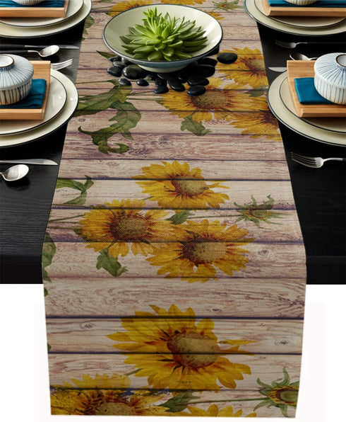 Sunflowers Rustic Table Runner-Cotton linen-Small 36 inche Dresser Scarves,Farmhouse Tablerunner for Kitchen Coffee/Dining/Sofa/End Table Home Liv...