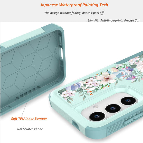 for Samsung Galaxy S24 5G Case with Screen Protector + Camera Lens Protector: Cute Flower Floral Design for Girls Women Slim TPU Bumper Silicone C...