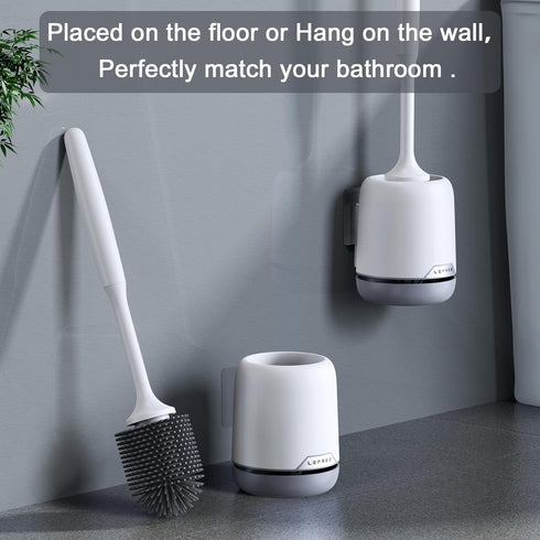 Lefree Silicone Toilet Brush and Holder,Bathroom Cleaner Brush Set,Non-Slip Handle Toilet Bowl Brush with TPR Soft Bristle,Wall Mounted/Floor Stan...