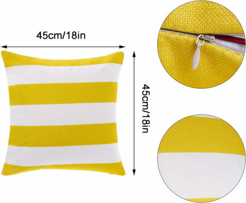 2 Pack Waterproof Pillow Covers Outdoor Throw Pillowcases Decorative Garden Cushion Case for Home Garden Patio Couch Balcony Striped (Yellow & Whi...