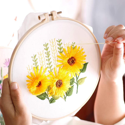 Mozzyyee 3 Sets Embroidery Starter Kit for Beginners Adults Include 3 Embroidery Clothes with Floral Pattern Instructions Hoops Floss Thread Fabri...