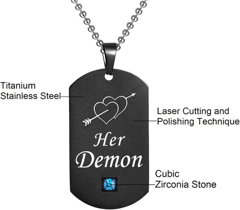 His Angel Her Demon Couple Pendant Necklaces His & Hers Matching Set Titanium Stainless Steel Couple Pendant Necklace Engraved Jewelry Set, Perfec...