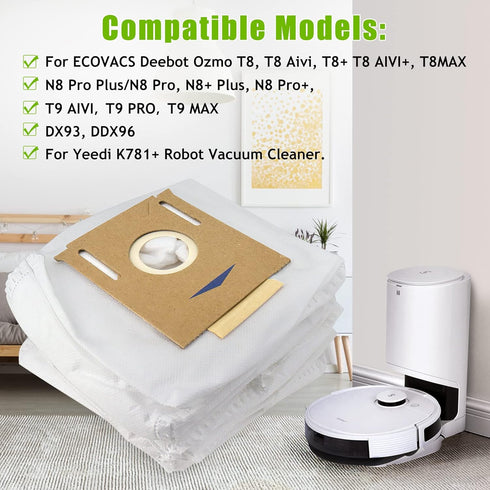 5 Pack Dust Bags For Yeedi K781+,For ECOVACS Deebot Ozmo T8, T8 Aivi, T8+ T8 AIVI+, T8MAX, N8 Pro Plus/N8 Pro, N8+ Plus, N8 Pro+, T9 AIVI T9 PRO T...