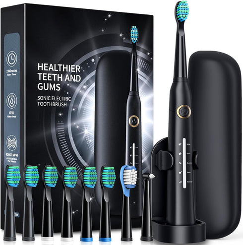 Sonic Electric Toothbrush for Adults, Power Electric Toothbrush with 8 Brush Heads, Travel Case, 40000 VPM Deep Clean 5 Modes, Rechargeable Toothb...