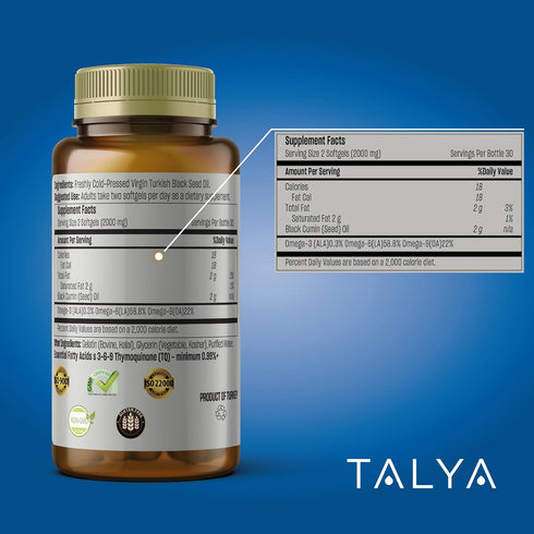 Black Seed Oil Softgel with High Thymoquinone - Immune Support - Digestive Health - Brain Function - Joint Mobility - Cold-Pressed from Non-GMO Tu...