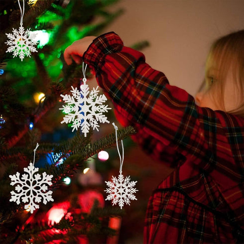 36pcs Snowflakes-Christmas Tree Decorations, Snowflake Ornaments for Tree, Plastic Glitter White Snow Flakes Ornaments, Christmas Indoor Winter Wo...