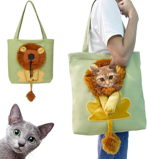 Lion-Shaped Show Head Pet Canvas Shaped Shoulder Bag?Pet Out Bag, Outcrop, Pet Out Shoulder Bag. (Light green-Large)...
