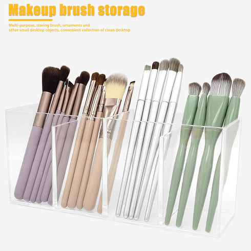 Cerpourt Clear Makeup Brush Organizer,Acrylic Cosmetic Brushes Storage Holder with 4 Slots,Pencil Pen Holder for Desk,Desk Organizer and Accessori...