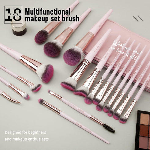 Makeup Brushes with Case, MAANGE 18 Pcs Professional Makeup Brush Set Premium Synthetic Face Kabuki Brush Kit Foundation Blush Powder Eyeshadow Br...