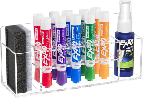 HBlife Acrylic Dry Erase Marker Holder Wall Mount, 10 Slots Whiteboard Marker Holder for Office, School and Home, Marker, Eraser and Whiteboard Cl...